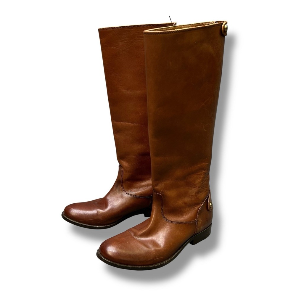 FRYE Riding Boots Melissa Button Back Zip Genuine Leather Long Boots Cognac sz 7